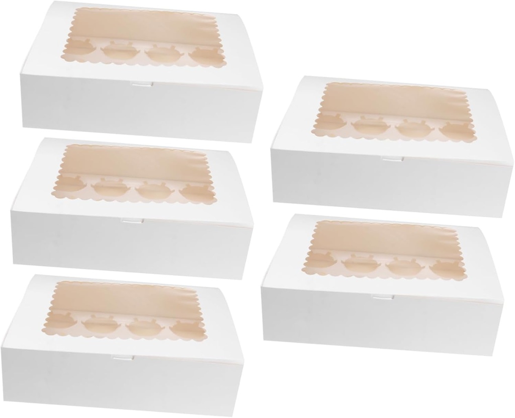 5pcs White Cupcake Box Container Cavity Muffin Window Box for Parties and Gatherings Portable Design Easy Storage for Transporting and Muffins