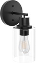 GORDNWE 1-Light Bathroom Wall Sconce, Matte Black Vanity Light, Modern Wall Light Fixture with Clear Glass Shade and E26 Bulb Base, Wall Lamp Wall Mount Light Fixtures for Mirror, Bedroom, Hallway