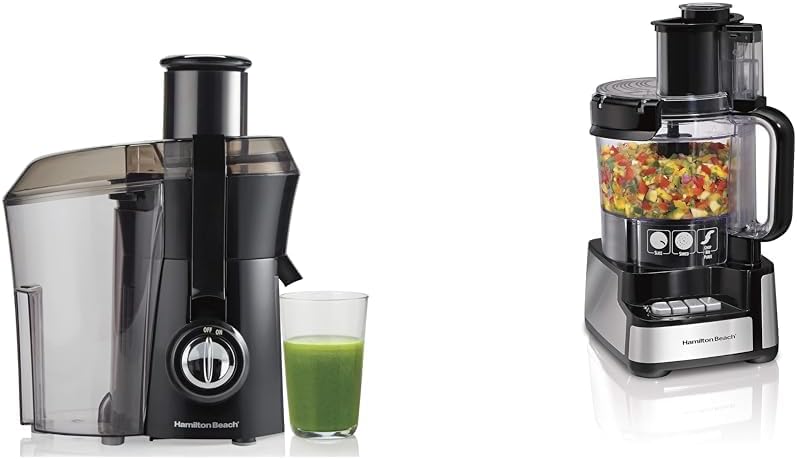 Hamilton Beach Juicer Machine, Big Mouth Large 3” Feed Chute for Whole Fruits and Vegetables & Stack & Snap Food Processor and Vegetable Chopper, BPA Free