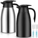 2 Pcs 51 oz Thermal Coffee Carafe for Keeping Hot Insulated Stainless Steel Vacuum Thermal Pot Flask Double Walled Vacuum Coffee Carafe for Beverage Water Tea, 12 Hot 24 Hours Cold(Silver, Black)