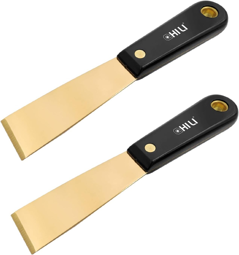 CHILI Tools 2PC. 1-1/4" Brass Putty Knife With Nylon Handle, Non-Scratch, Non-Spark, Magnetic, Made in Taiwan