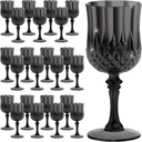 24PCS 7OZ Black Wine Plastic Glasses, Drinking Champagne Glasses Flutes Crystal Vintage Water Unbreakable Goblets for Halloween,Wedding, Parties