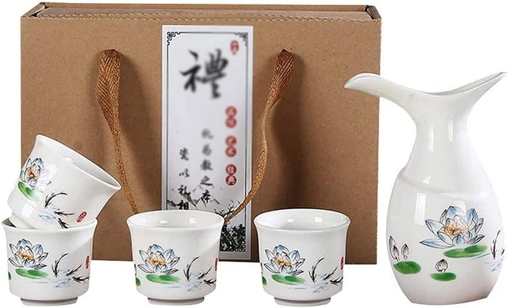 Sake Set Sake Cup Set 5 Piece Hand Painted Porcelain Pottery Traditional Ceramic Crafts Wine Cups Sake Pots Includes 1 Wine Jug and 4 Wine Glasses Set with Gift Box (Color : C) (D)