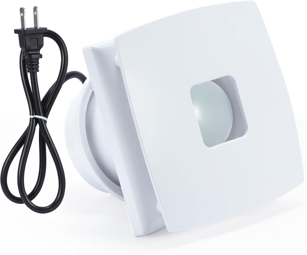 4inch Wall Window Bathroom Extractor Exhaust Fan with Light w/Check Valve, US Cord, Warm White LED for Kitchen, Toilet, Garage, Attics, Bathroom