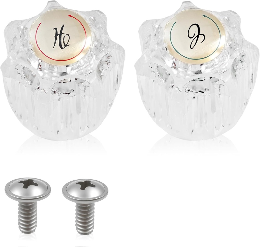 2PCS Clear Acrylic Faucet Handles Knobs Replacement Kit,Bathtub Sink Faucet Rebuild Trim Set Compatible with Delta Delex Peerless Faucets,Includes Screws