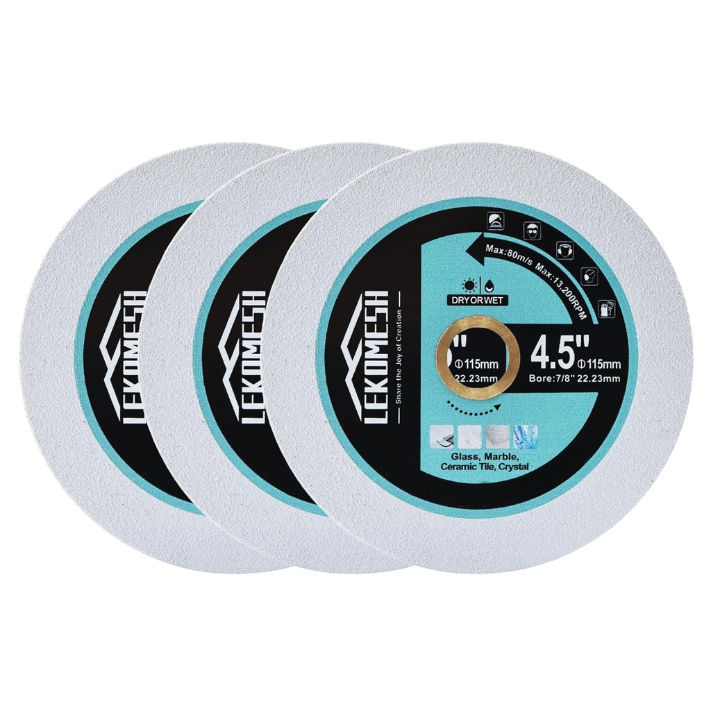 Diamond Glass Cutting Disc - 3pcs 4.5"/115mm Cut Off Wheel Saw Blade for Cutting Glass Ceramic Tile Marble