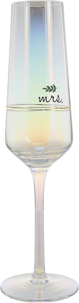 Pavilion Gift Company - Mrs. - 8 ounce Iridescent Glass Champagne Flute, Wedding Glass and Toasting Flute, Wedding Gift For Couple,1 Count (Pack of 1), 3” x 3” x 10”
