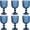 Glasses Drinking Wine Water Goblets Glassware set of 6 Vintage Stem Glasses Stemware 12 Ounces for Wedding Party Bar Twill Pattern Striped 350 ml (Blue)