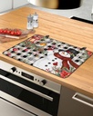 Christmas Countertop Burners Protection Mats for Kitchen, Snowman Red Flower Bird Buffalo Plaid Rubber Stove Top Cover Mat, Heat Proof Mats Cooktop Cover for Counter Dish Drying Mat, 31"x24"