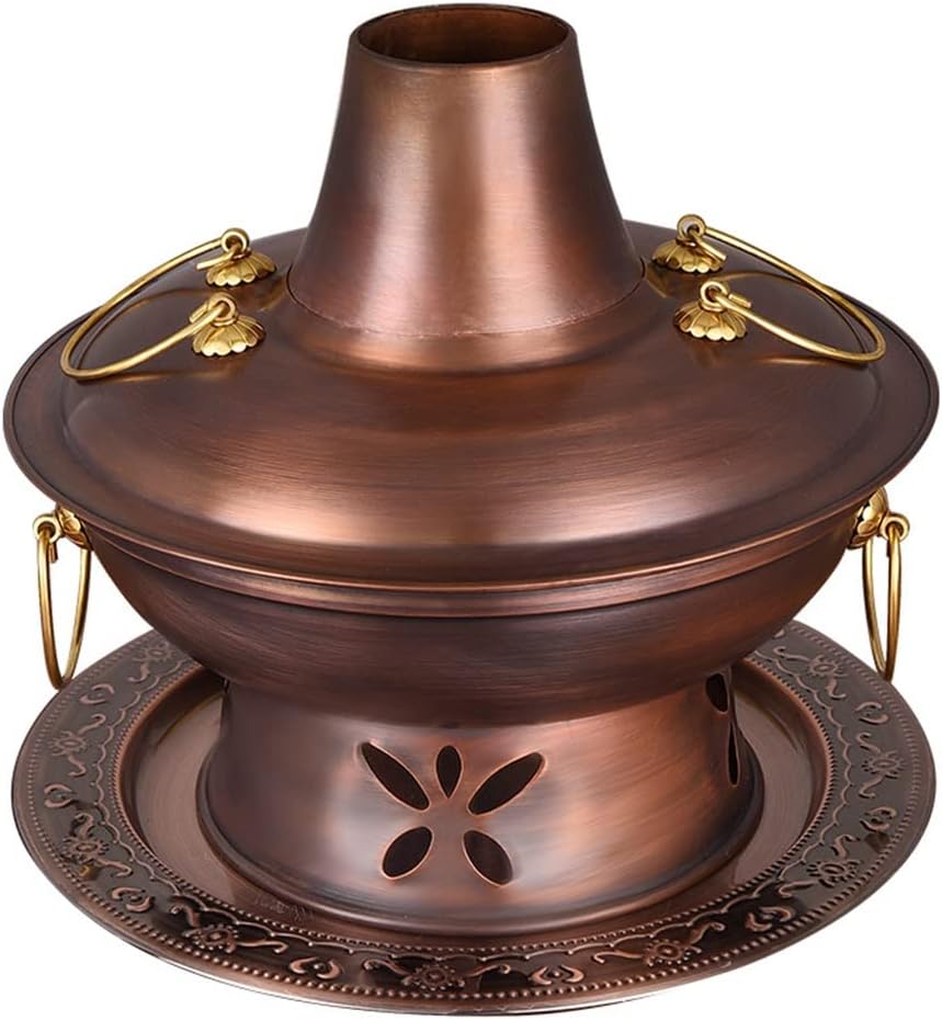Chafing Dishes Beijing Hotpot, Electric Carbon Dual-use Copper Hotpot, Thickened Copper Mongolian Multi Person Hotpot, Charcoal Copper Hotpot, Suitable for Family Dinner and Outdoor Picnic