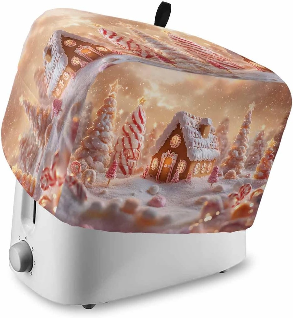 Christmas 4 Slice Toaster Cover Winter Candy House Cartoon Tree Xmas Holiday Small Appliance Cover Toaster Dustproof Fingerprint Protectors Machine Washable, Large Size Bread Machine Cover
