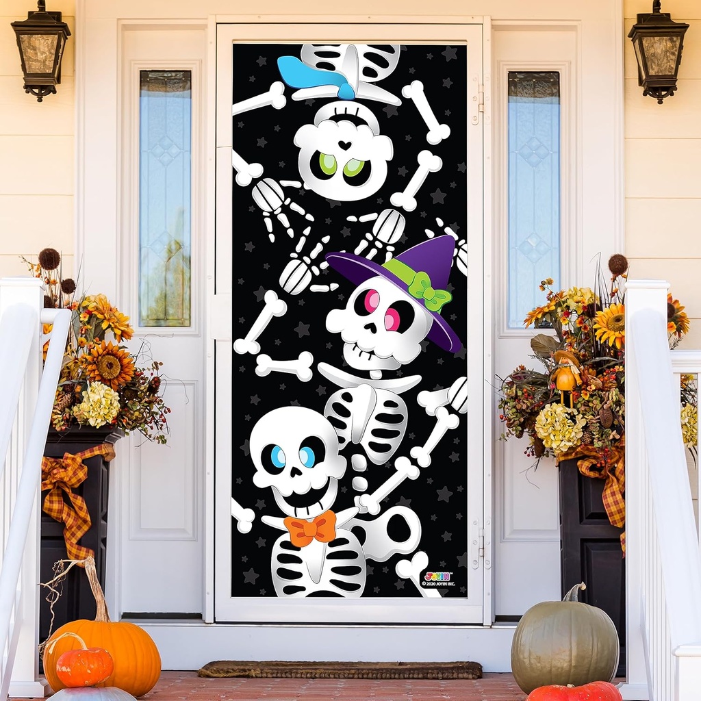 JOYIN 30”x72” Door Cover Skeleton Halloween Decorations Indoor, Home Decor Haunted House Stickers Party Supplies Favors for Garage Window Wall Cover Cute