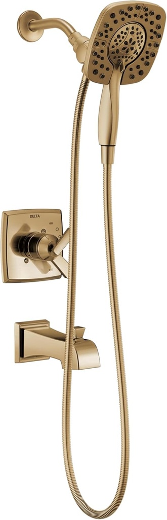Delta Ashlyn 17 Series Dual-Function Bathtub & Shower Faucet Set with In2ition 2-in-1 Dual Shower Head Handheld Spray, Gold 2-Handle Valve Trim Kit, Champagne Bronze T17464-I-CZ (Valve Not Included)