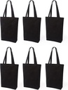 Lily queen Natural Canvas Tote Bags DIY Reusable Shopping Grocery Bag (Black - 6 Pack)