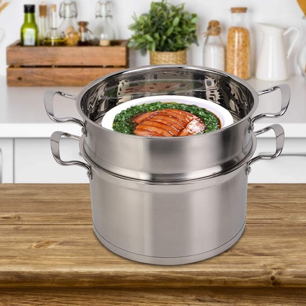 Picnic Bag Steamer Pot, 26CM Stainless Steel Double Layer Food Steamer Pot Stockpot Cookware Household Cooking Tool Steamers