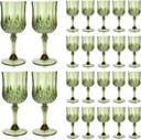 24 Pcs 7oz Plastic Wine Glasses Cup, Crystal Unbreakable Water Goblet, Plastic Vintage Green Goblets Glassware Drinking Glasses for parties Baby Shower Wedding Reception Grand Event Party (Dark Green)