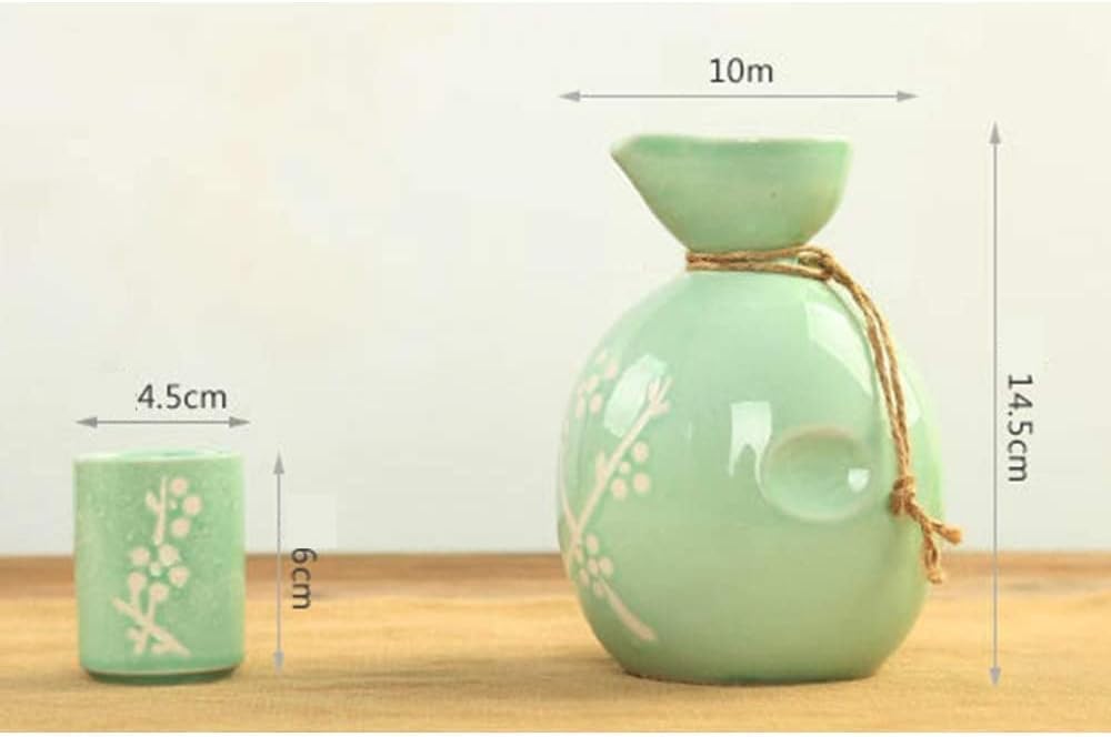 Sake Set 5 Piece Sake Set, White Glaze Texture Ceramic Cups, for Cold/Warm/Shochu/Tea Best Gift for Family and Friends,Cyan GYL24824