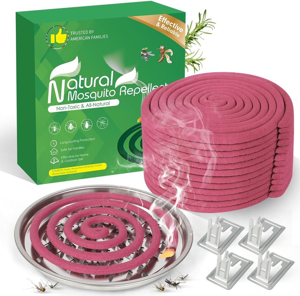 Extra Strong Mosquito Repellent Coils, 24 Pack Large Outdoor Coils Insect Repellent DEET Free, 6-Hour Protection Covers 12ft, Safe & Effective for Yard, Patio, Camping, Garden, Deck & BBQ Areas