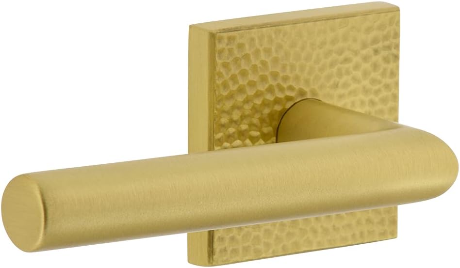 Viaggio Quadrato Hammered Rosette Double Dummy with Moderno Lever in Satin Brass