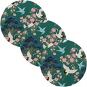 3 Pcs Round Trivet for Crock Pot Japanese Green-Flowered Crane 15in Polyester-Cotton Thread Weave Dish Mat Porta platos para mesa