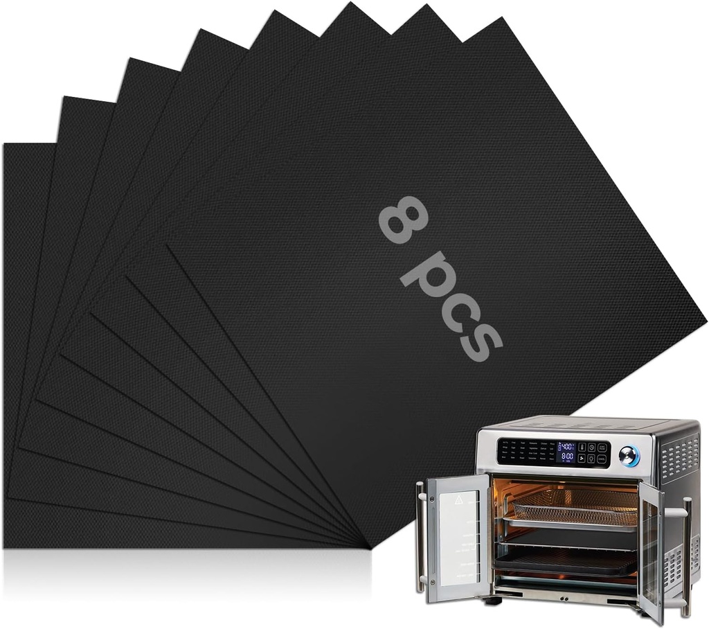 8PCS Air Fryer Liners for Emeril Lagasse 26 QT French Door 360 Air Fryer, Teflon Mat Non-Stick Oven Liners for Bottom of Oven, Reusable Oven Liner for Emeril Lagasse