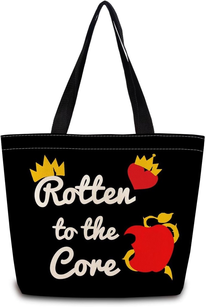 Descendants Tote Bag Reusable Grocery Bags Aesthetic Shopping Shoulder Handbag with Interior Zipper Pocket Stylish Rotten To The Core Present for Tv Show Lovers Women-2