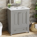 Tribesigns 24" Bathroom Vanity with Ceramic Sink Combo, Freestanding Bathroom Storage Vanity Cabinet with 2 Doors & 1 Drawer, Solid Wooden Frame & Coated Surface, Metal Handle, Grey
