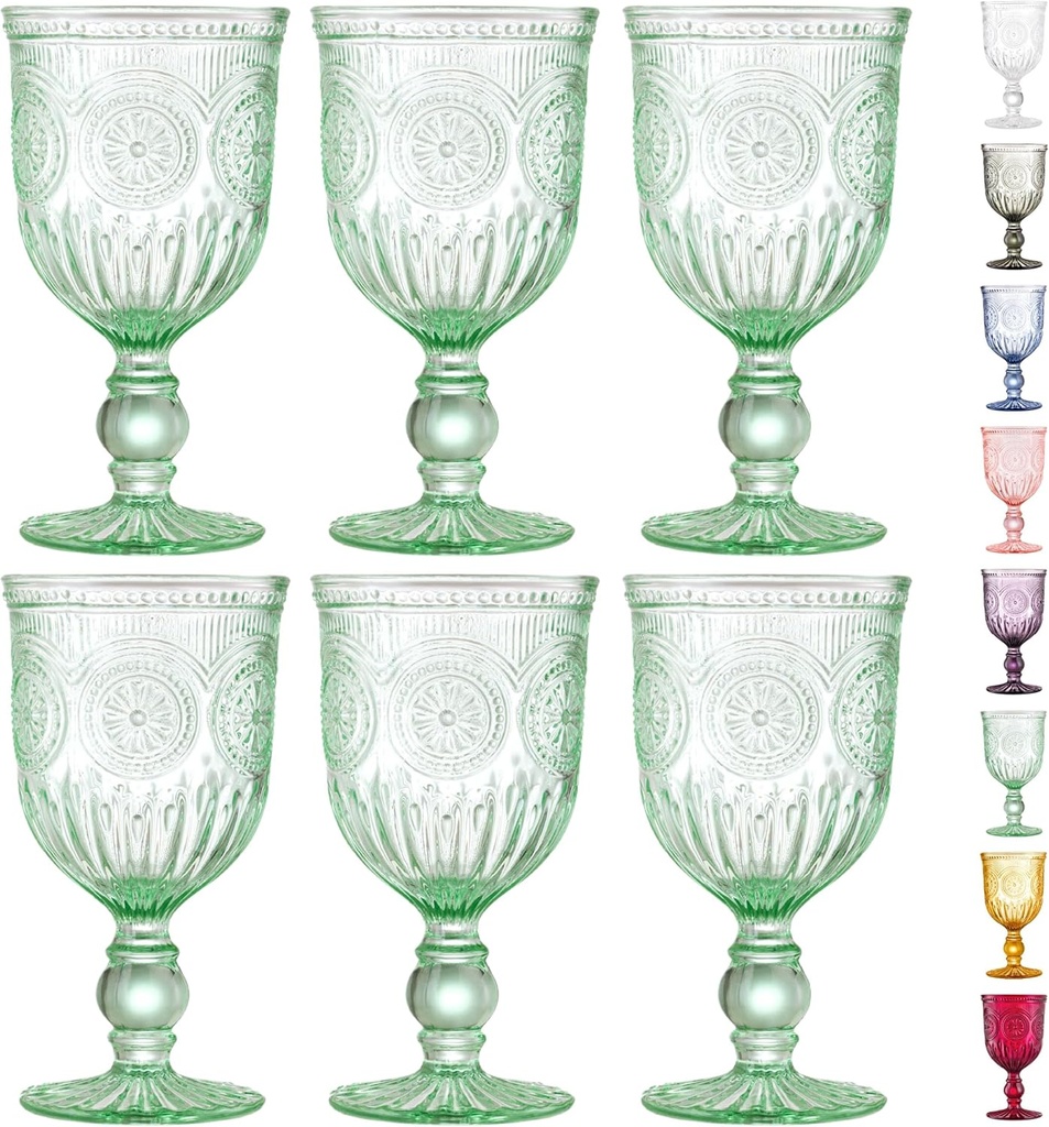 Yungala Green Wine Glasses set of 6 green goblets for lovers of green glassware or colored glassware that is dishwasher safe, sturdy and durable