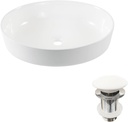 NUESTRA VIDA Bathroom Vessel Sink With White Ceramic Pop Up Drain, 20.1" x 14.96" x 5.91" Oval Bathroom Sink Bowls Above Counter, Modern Ceramic Vanity Sink, Glossy White