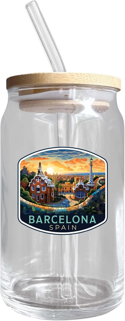 R and R Imports Barcelona Spain Design B Souvenir 12 oz Beer Can Glass 2-Pack