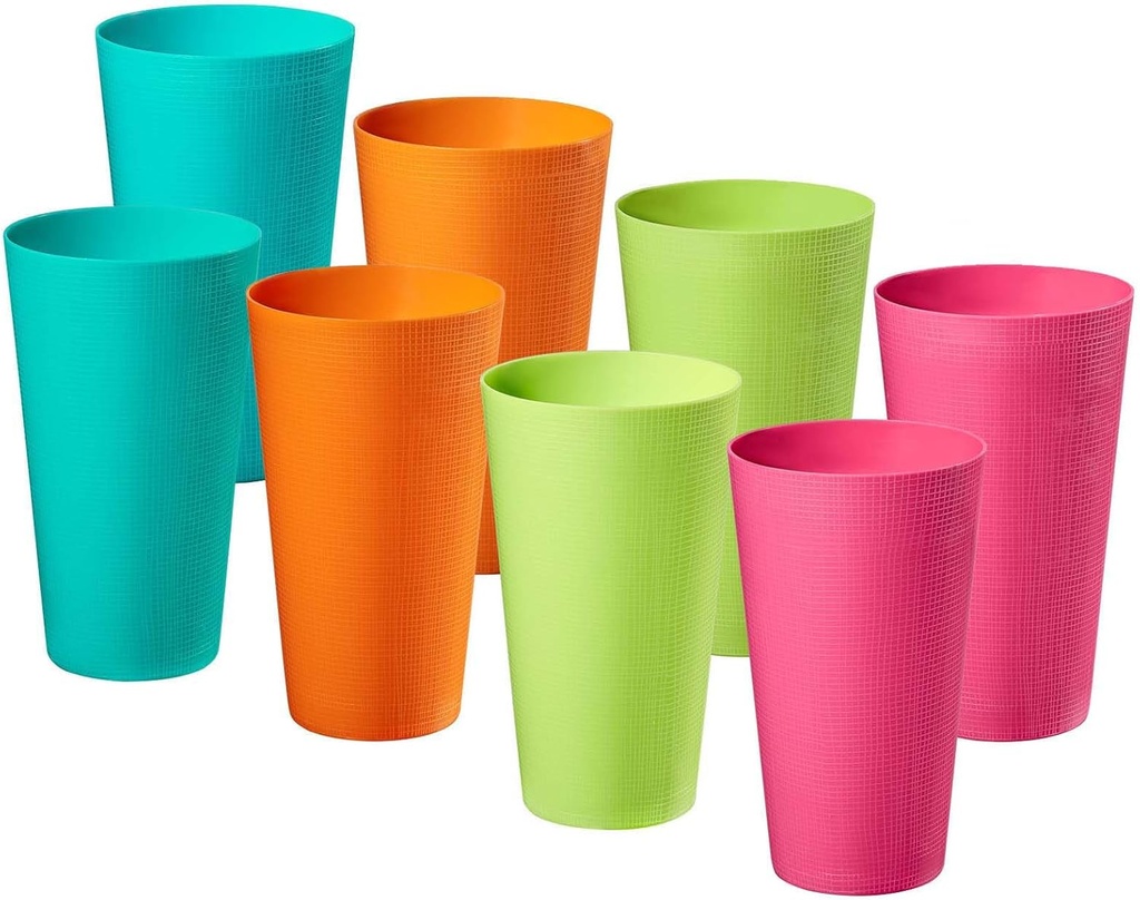 Plastic Cups Large Tumblers 35-ounce Reusable Drinking Glasses set of 8-Multicolor Unbreakable Drinkware, BPA-free, Microwave Safe