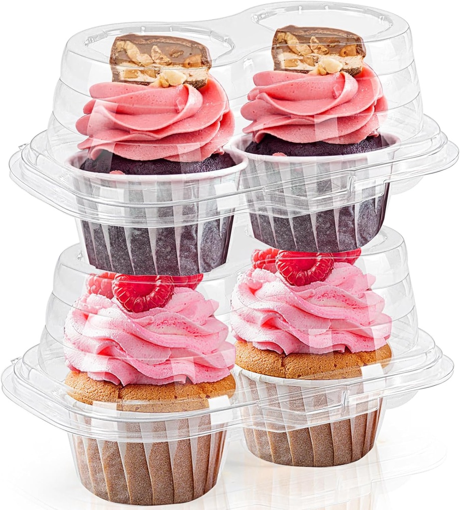 50Pack Disposable Cupcake Containers, 2 Compartment Clear Cupcake Holder, Stackable Deep Dome Cupcakes Carrier, 2 Cavity Cup Cakes Boxes with Lid for Cupcakes Pies Muffins, BPA-Free