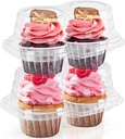 50Pack Disposable Cupcake Containers, 2 Compartment Clear Cupcake Holder, Stackable Deep Dome Cupcakes Carrier, 2 Cavity Cup Cakes Boxes with Lid for Cupcakes Pies Muffins, BPA-Free