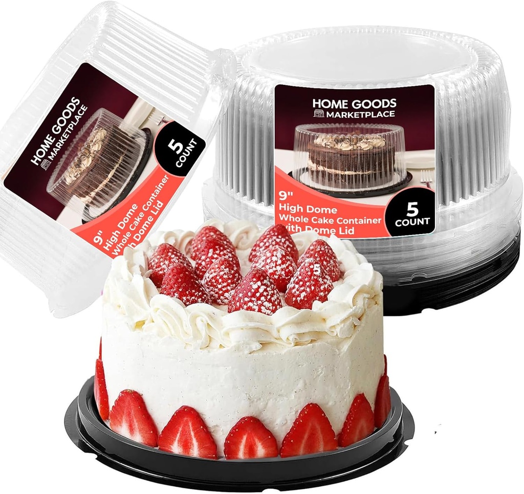 Disposable Cake Containers, 9-Inch, Pack of 5 – Durable, Leak-Proof, and Convenient for Cakes, Pies, Pastries, and Desserts – Ideal for Parties, Events, and Gifting