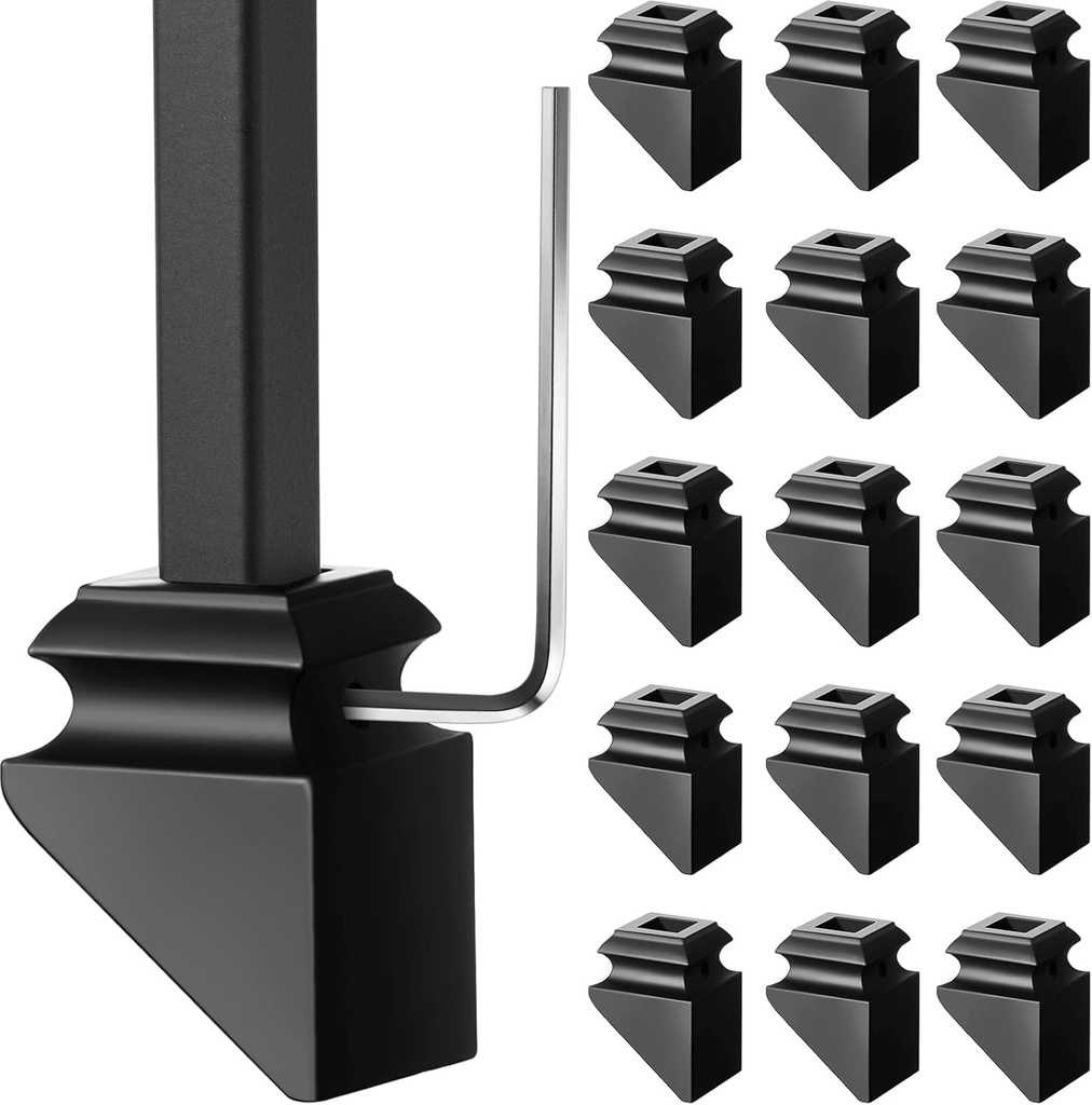 16 Pcs Iron Baluster Shoes Slant Shoe with Screw 1/2 Inch Copper Baluster Slant Angled Indoor Iron Spindle Pitch with 1 Socket Head Screw Wrench for Staircase, Satin Black