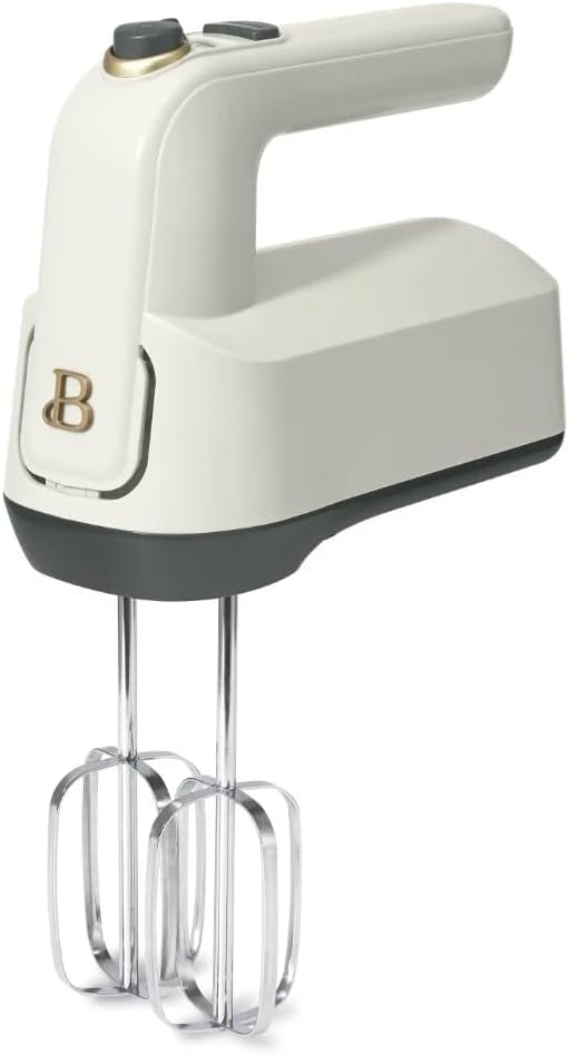 Beautiful 6-Speed Electric Hand Mixer, White Icing by Drew Barrymore – Lightweight Handheld Mixer with Turbo Boost, Stainless Steel Beaters & Whisk, Compact Storage, Modern Kitchen Appliance