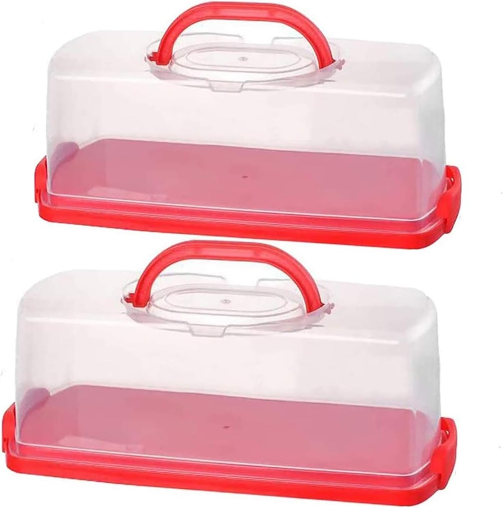 2 Pack Plastic Rectangular Loaf Cake Storage Container,Bread Keeper for Carrying and Storing Banana Bread,Pumpkin Bread (Red)