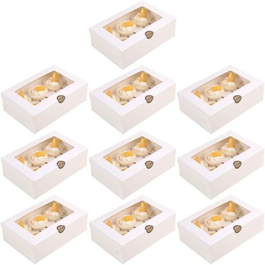 NUOBESTY 10pcs White Cupcake Containers Inserts for Muffins Cookies and Party Favors for Home Bakery and Dessert Shops Cavity Design