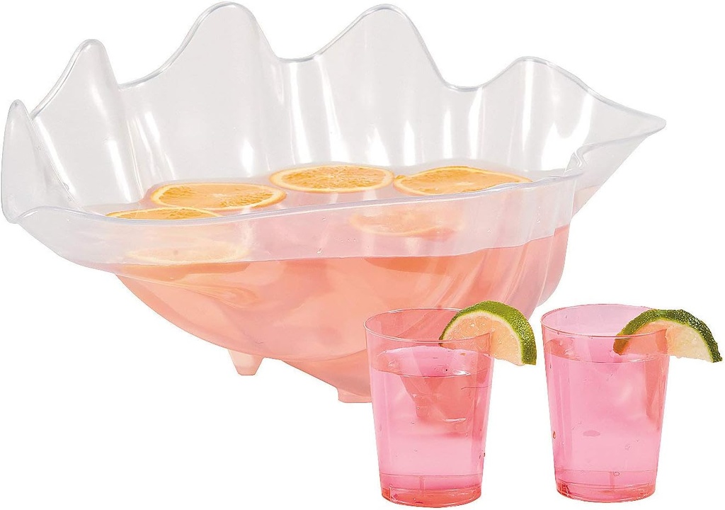 Fun Express Large Serving Bowl 18-Inch Clear Plastic Seashell Punch Bowl for Parties - Decorative Shell Bowl Beach Theme Events, Luau Celebrations & Outdoor Entertaining | Food-Safe Acrylic Design