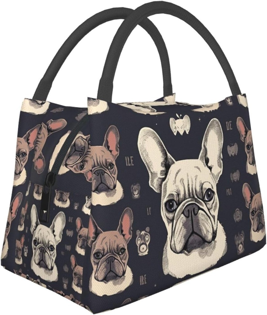 I Love French Bulldog Lunch Bag for women Men Insulated Lunch Box Reusable Leakproof Lunch Cooler Bag for Picnic Work