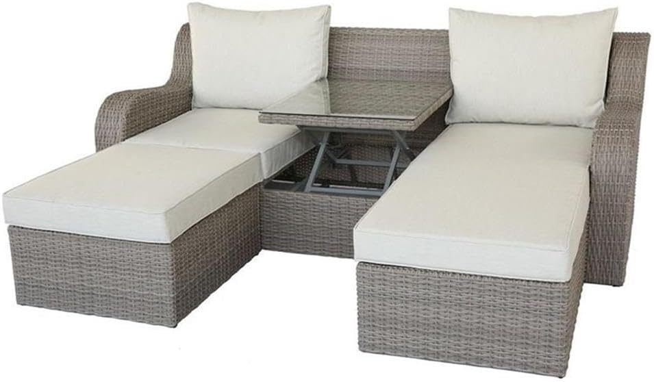 Acme Salena 3 Piece Wicker Patio Loveseat in Beige and Gray