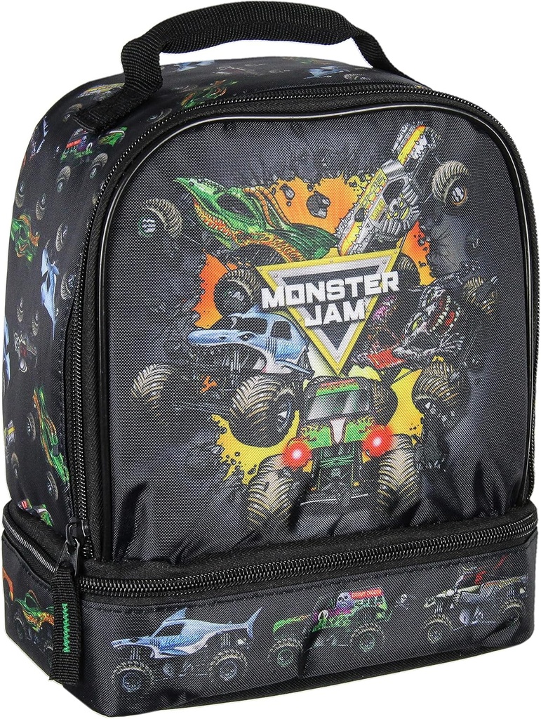 INTIMO Monster Jam Grave Digger Megalodon Pirate's Curse Dual Compartment Lunch Box Bag