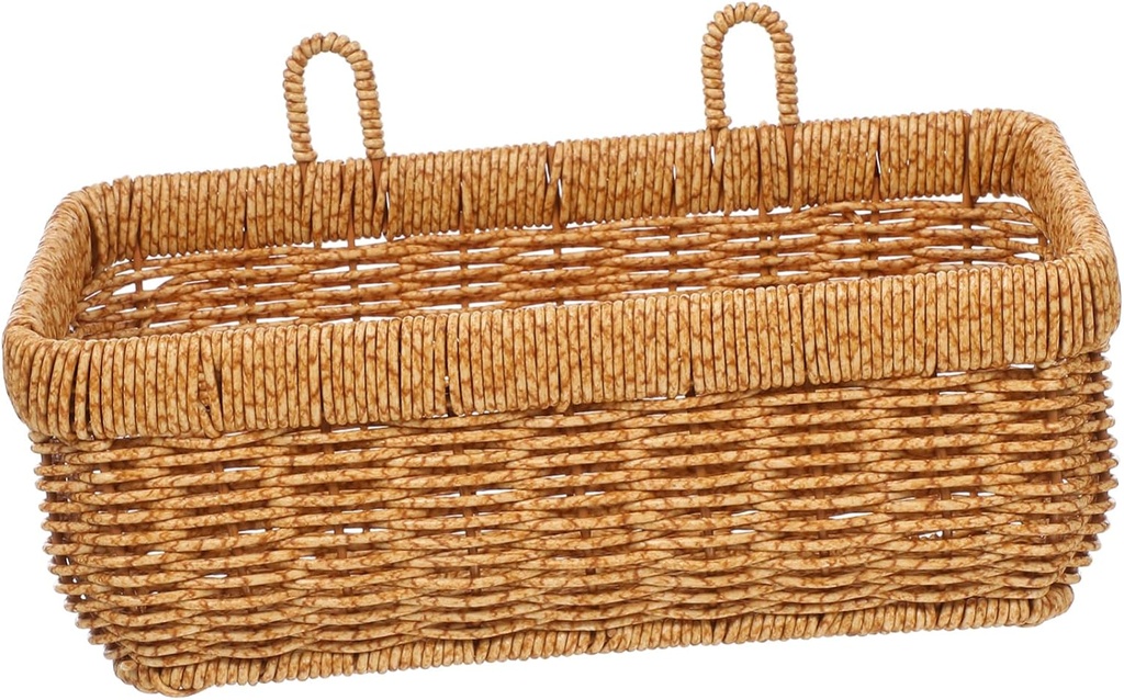 Garneck Large Woven Hanging Vegetable Basket for Kitchen Storage Vintage Style Wall Mounted Organizer for Ginger Garlic Onions and Fruits Rattan Texture with Adhesive Hook Rustic Kitchen