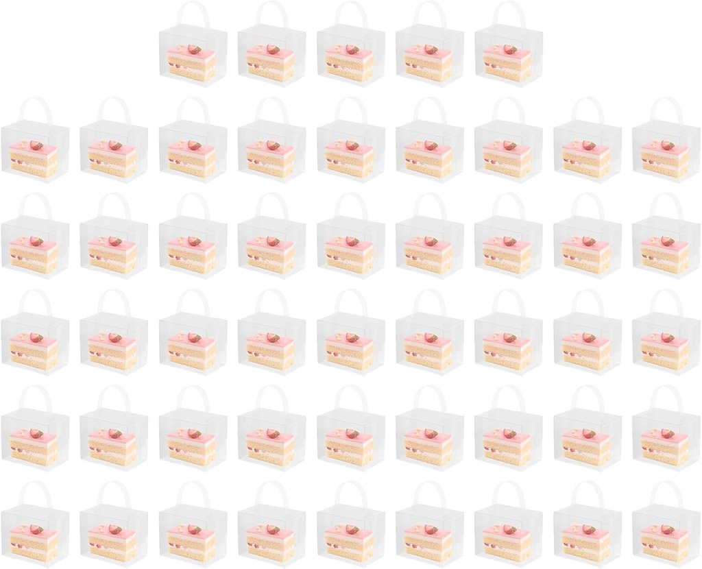 50Pcs Clear Cake Boxes, Mini Cupcake Boxes Cake Carrier Box with Lid and Handle Square Dessert Boxes 50 Sets Square Clear Cake Boxes for Birthday Wedding Home Party Hotel (4.72*3.94*3.15in)
