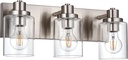 3 Light Bathroom Vanity Light - Brushed Nickel, Modern Farmhouse Style with Clear Glass Shade, Over Mirror Lighting Fixture