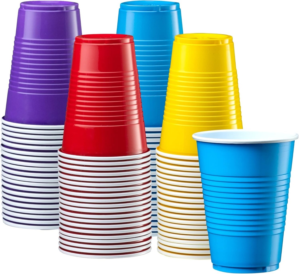 Comfy Package [9 oz. - 50 Count Plastic Party Cups Disposable - Assorted Colors Drinking Cups for Party, Events, and Everyday Use