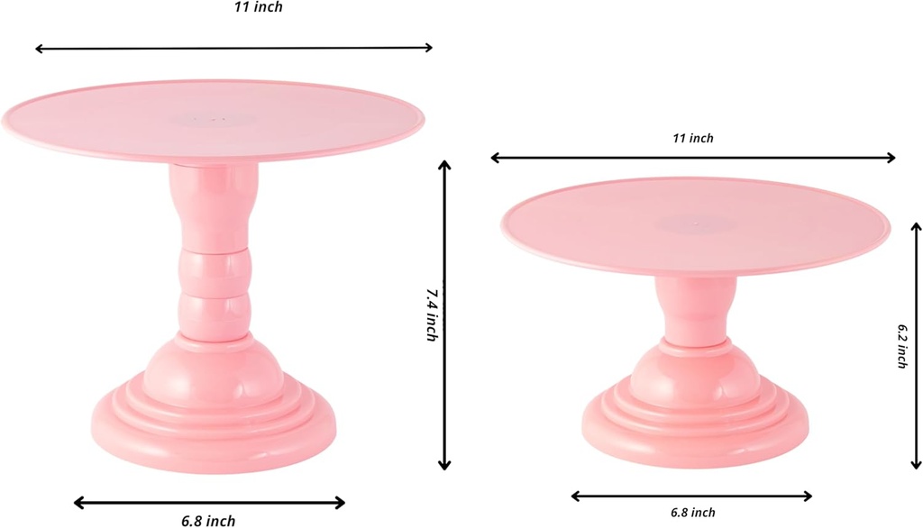 Mirandinha Store - Tall Plastic Round Baby Pink Cake Stand for Wedding, Birthday Party, Graduation, Celebration - Cupcake Stand, Cake Holder, Candy Display, Dessert Tray 4 Heights Adjustable