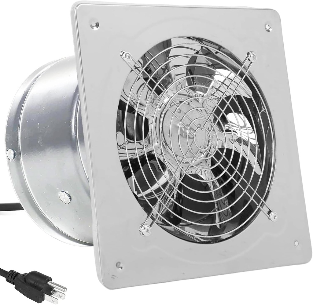 Exhaust Fan with Plug, 8 inch 735CFM Through-the-Wall Ventilation Fan with Light Weight Pure Copper Motor, for Kitchen, Bathroom, Toilets, Bedroom, and Office, 110V, Silver