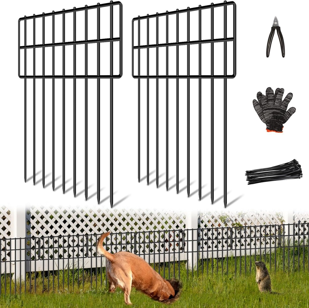 25 Panels Garden Fencing Animal Barrier, 17in (H) X 27ft (L) Dog Dig Fence Barrier, 1.25in Gap Rustproof Metal Stakes Decorative Garden Fence, Ground Defense Border Fence for Outdoor, Yard, Patio