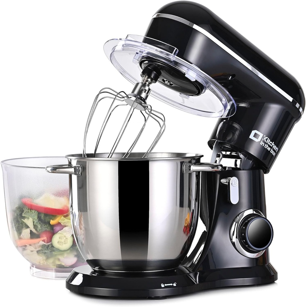 Kitchen in the box Stand Mixer, 5QT Two bowls Electric Food Mixer, 10 Speeds 3-IN-1 Kitchen Mixer for Daily Use with Egg Whisk,Dough Hook,Flat Beater (Black, 5QT)